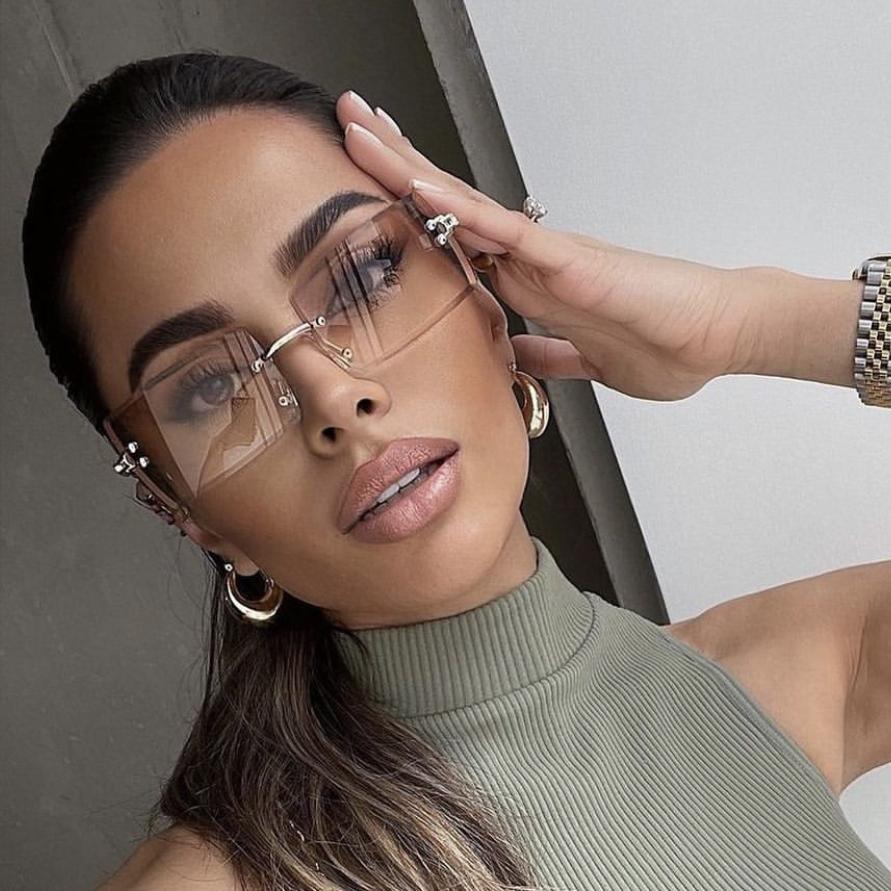 New Fashion Rectangle Rimless Sunglasses Women Men Vintage Luxury Brand Designer Sexy Lady Diamond Cut Sun Glasses For Female