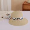 Flower Ribbon Bowknot Straw Hat Elegant Solid Color Sun Hat Trendy French Style Foldable Travel Beach Hats for Women Daily Use Summer Outdoor