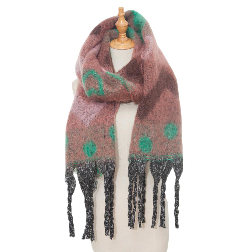 Female Warm Shawl Autumn Winter Thick Love Wave Print Scarf Tassel