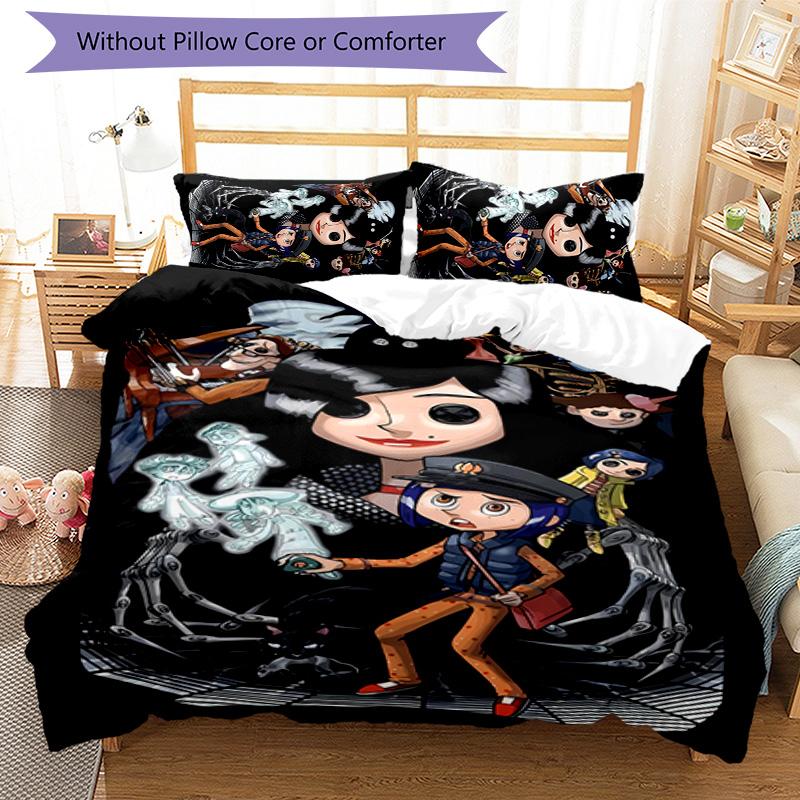 3pcs Coraline pattern bedding set duvet cover set includes duvet cover &pillowcases,perfect all season bedroom decoration&gift