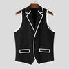 INCERUN Men Lapel Sleeveless Stitching Slim Waist Buttons Up Rib Vest Waistcoat