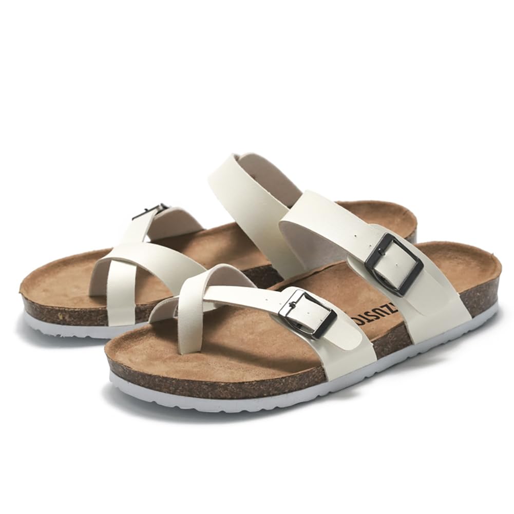 Мужские сандалии из пробки с перекрестными ремешками, плоские, удобные, легкие, пляжные, летние, на платформе [KOSIKINI] Женские, Сандалии, Сандалии, Сандалии, (Белый,