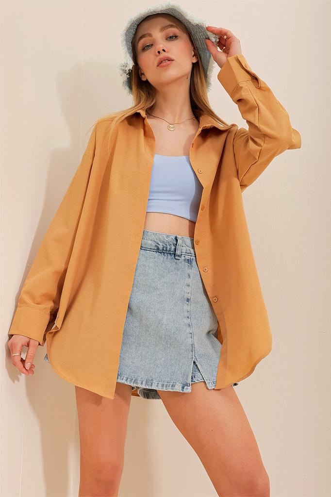 Women's Shirt New Season Fashion Steel Blue Oversize Long Woven Shirt