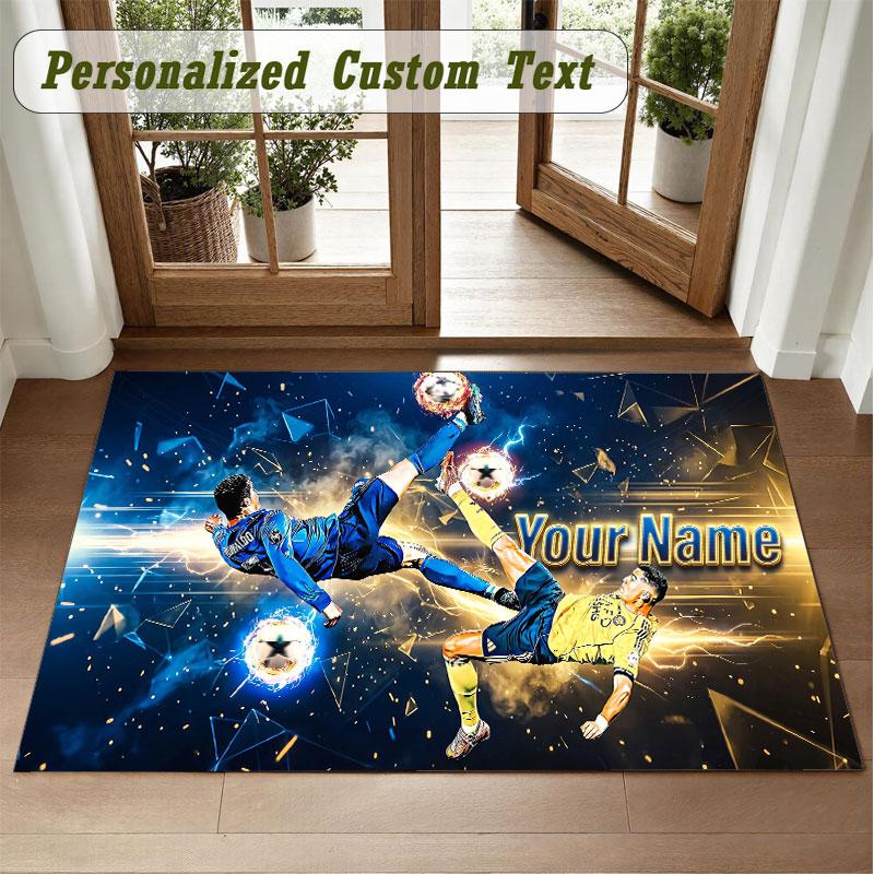 Crystal Velvet Square Rug Custom NameCristiano Ronaldo Pattern Non Slip Home Floor Decor Rug