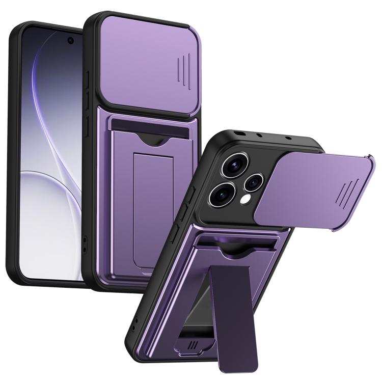 Card‑Holder‑Series Sliding‑Lens‑Cover PC Hybrid TPU Shockproof Phone Case For OPPO Reno15 Pro Max 5G Global