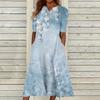 Women's Summer Casual Printed V-Neck Short-Sleeve Swing Dress