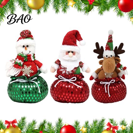 Elk Figurines for Christmas Sequins Santa Claus/Snowman/Elk Ornaments with Candies Storage Pocket, Holiday Party Supplies Red or Green Festive Figures