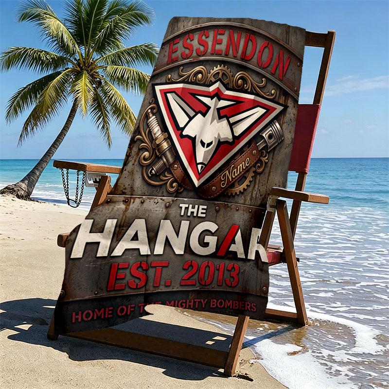 Custom Name Personalized Essendon Football Print Beach Towel, for Trip Camping Beach Party Home Decor, Birthday Gift for Family & Friends