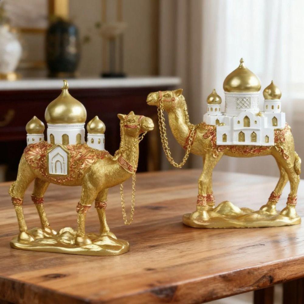 Gold Eid Mubarak Camel Statue Resin Camel Sculpture Light Luxury Ramadan Camel Figurine Party