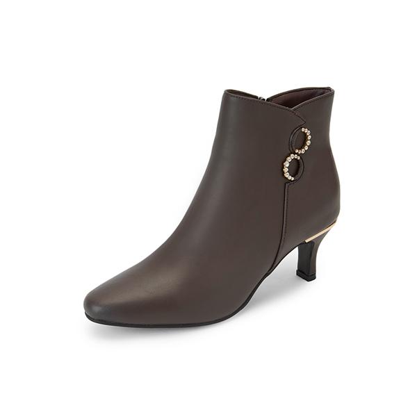 MOOK Shua Cowhide Crystal Ankle Boots Dark Brown 516623607Al