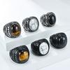 2025 Vintage Carved Tiger Eye Stone Ring, Men's Personalized Black and White Turquoise Ring, Fashionable Jewelry