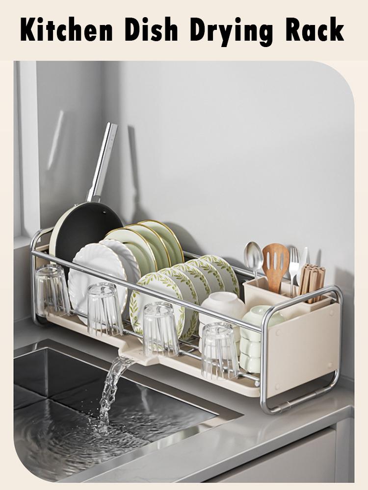 Kitchen Dish Drying Rack with Drainboard Rust Proof Dish Drainer Drain Basket Countertop Dinnerware Organizer Drainboard