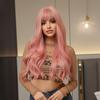 LOUIS FERRE Длинный вьющийся синтетический парик с челкой, розовые волосы, парики для женщин, повседневные, вечерние, косплей, термостойкие
