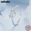 WOSTU Женское кольцо из стерлингового серебра 925 пробы, простое сердце с полым отверстием и узлом, регулируемые кольца в форме сердца в стиле минимализм