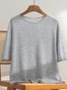Women's 100% Pure Cashmere Short Sleeve Round Neck Sweater - Rolled Hem Knitwear, Early Autumn Versatile Pullover