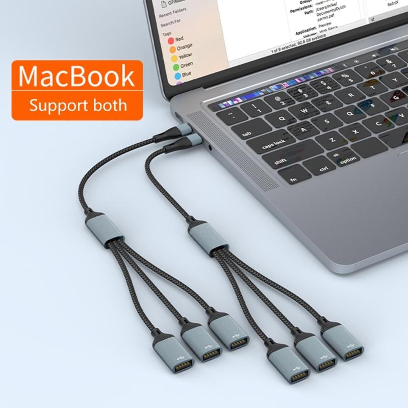 Адаптер USB Type C к USB 2.0 Адаптер Type C Папа к 3 USB 2.0 Мама Кабель-разветвитель Type C OTG Разъем для ноутбука