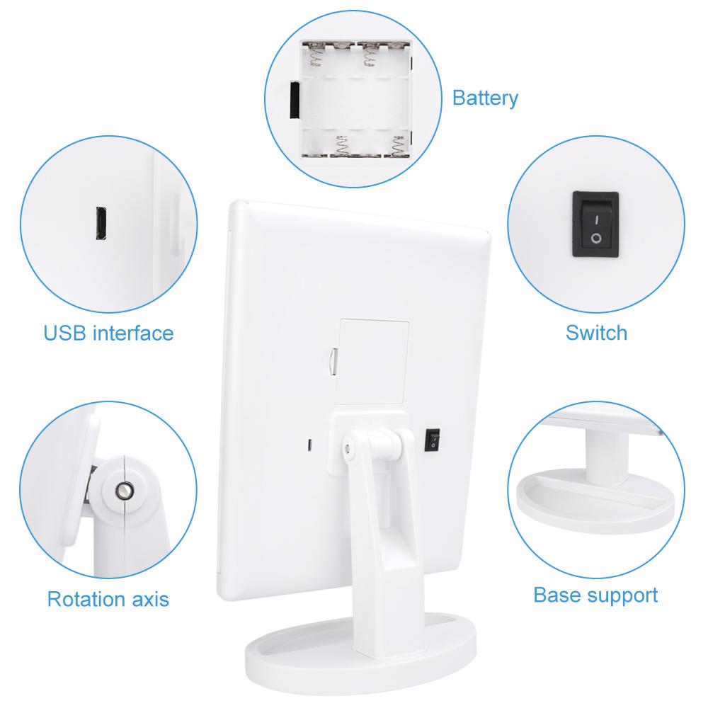 21 светодиодное зеркало для макияжа с настольным хранилищем, складное вращающееся косметическое зеркало с подсветкой, сенсорный экран, USB-зеркало