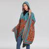 Ladies Thermal Cape Shawl Retro Ethnic Style Jacquard Cape Split Hooded Cape