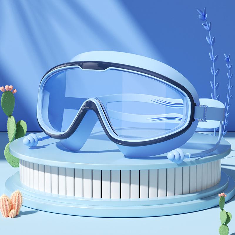 Детские водонепроницаемые и противотуманные очки HD, очки для плавания, силиконовые очки для плавания, большая оправа с берушами, силиконовые