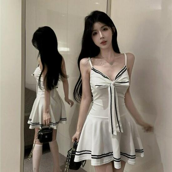 Bow Tie Lace-up Slim JK Uniform Camisole Mini Skirt Dress