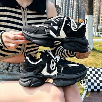 Обувь для папы, женская весенняя новинка, повседневная обувь в корейском стиле на толстой подошве толщиной 6 см, женские кроссовки с круглым носком в взрывном стиле