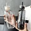 Стеклянный стакан для воды с делениями и соломинкой, большой емкости - Стильный, портативный дизайн для кофе и напитков