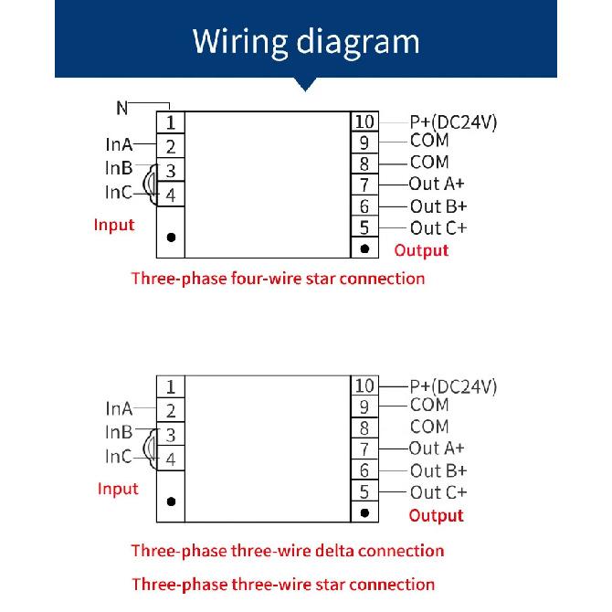3ph AC Voltage Transmitter 5V/10V/50V/100V/200V/600V Transducer 4-20mA 5V 10V Output DC24V Power Supply Voltage Sensor