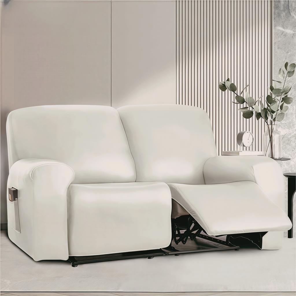 Waterproof Loveseat Sofa Recliner Cover 2-Seater with Side Pockets Stretch PU Leather Recliner Sofa Cover Living Room