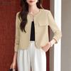 Women Casual Round Neck Solid Color Long Sleeve Cardigan Blouse