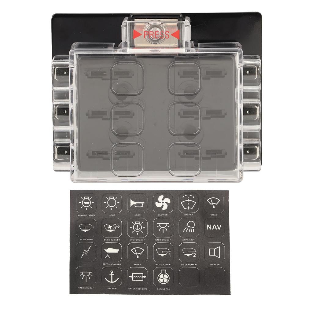 Блок предохранителей, лезвие, предохранитель, коробка ATC ATO для лодки, морского транспортного средства, автофургона, автомобиля, прицепа, 12–36 В постоянного тока, 6-позиционный