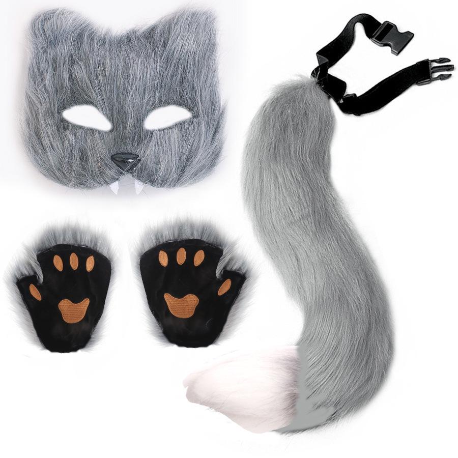 Cross-Border Halloween Fox Costume Set: Mask, Gloves, Plush Tail, Cosplay Accessories