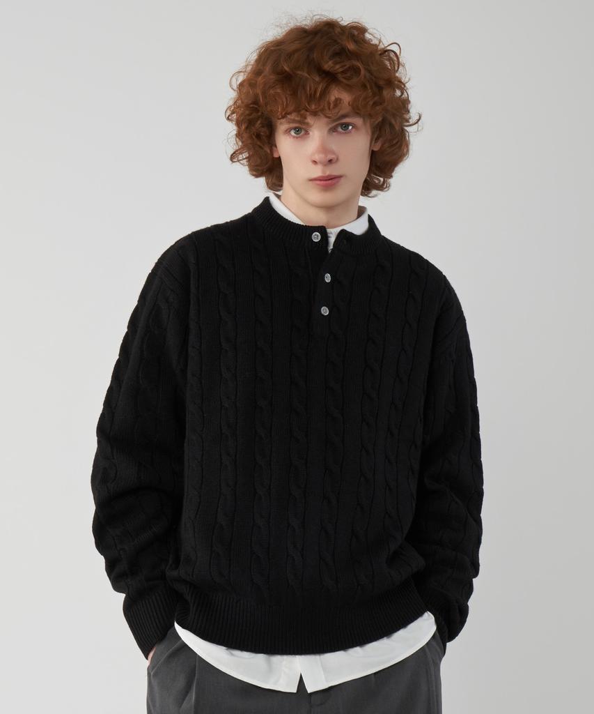 UNTAPPED STUDIO Oversized Cable Henley Neck Round Knit 4 Colors