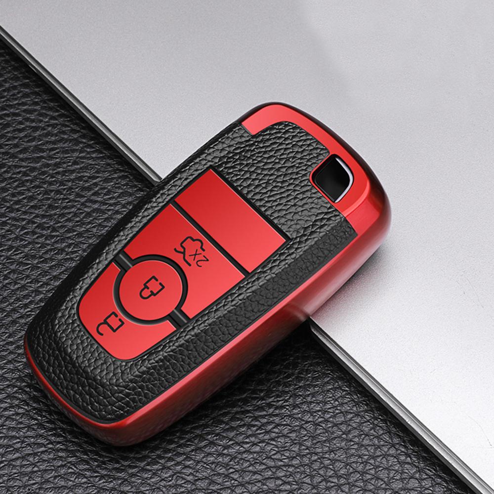 For Ford Fusion Mondeo Mustang Explorer Edge EcoSport Mondeo For Lincoln MKC MKZ MKX Leather Remote Key Case Cover Shell Fob Keychain