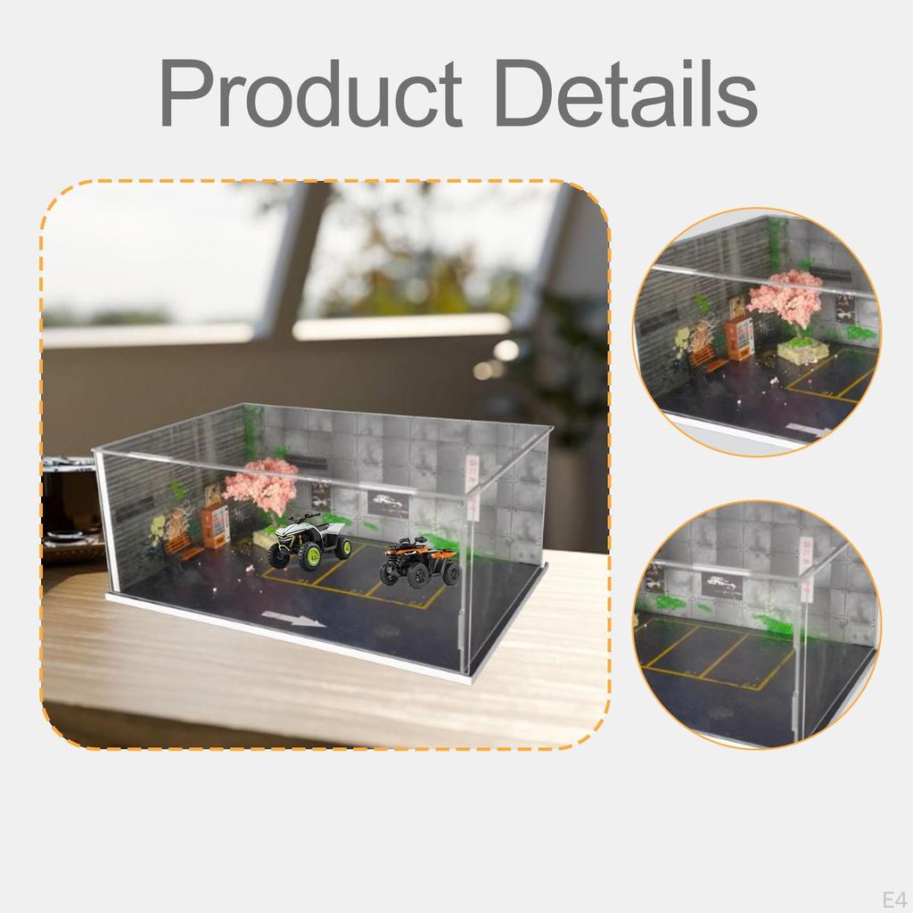 1/64 Сцена на парковке, литая под давлением автомобильная витрина из ПВХ высокой плотности, мини-модель автомобиля, гараж для