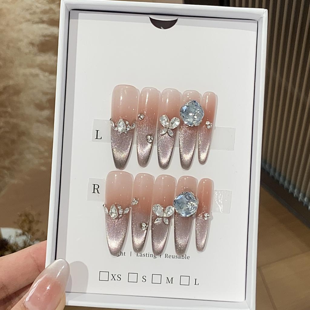 Handmade Ice-transparent Gradient Cat Eye Small Broken Diamond Blue Square Diamond Smoke Removable Wearable Armor