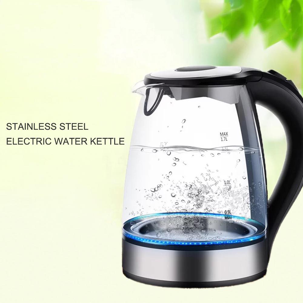 Electric Water Kettle Glass Double Wall Cordless with Blue LED Light 1.7L 1850W Tea Kettle Fast Water Boiler Automatic Shutoff Boil Dry Protectio