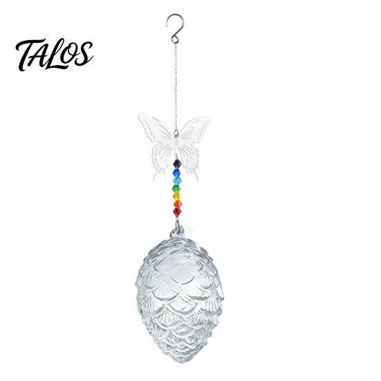 Backyard Bird Watching Gift Pine Cone Shape Glass Hummingbird Feeder with Butterfly/Dragonfly Decor, Outdoor Hanging Weatherproof Garden Ornament