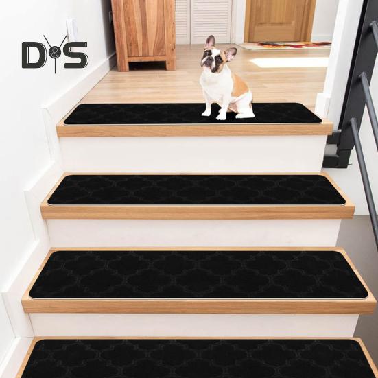 Non-Slip Stair Mat Self-adhesive Strong Adhesion Easy Installation No Cutting Reusable Different Embossing Stair Floor Treads Washable Dorm Home