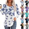 Рубашки с длинным рукавом для женщин, футболки с милым принтом и графикой, блузки, нарядные повседневные блузки, плиссированные топы-туники с овальным вырезом
