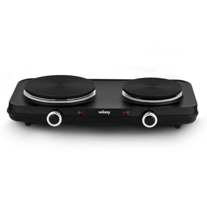 Wëasy PLW225, портативная электрическая плита с 2 конфорками, размеры 15 см и 18 см, 2250 Вт, регулируемая температура, чугунная плита, 2 термостата