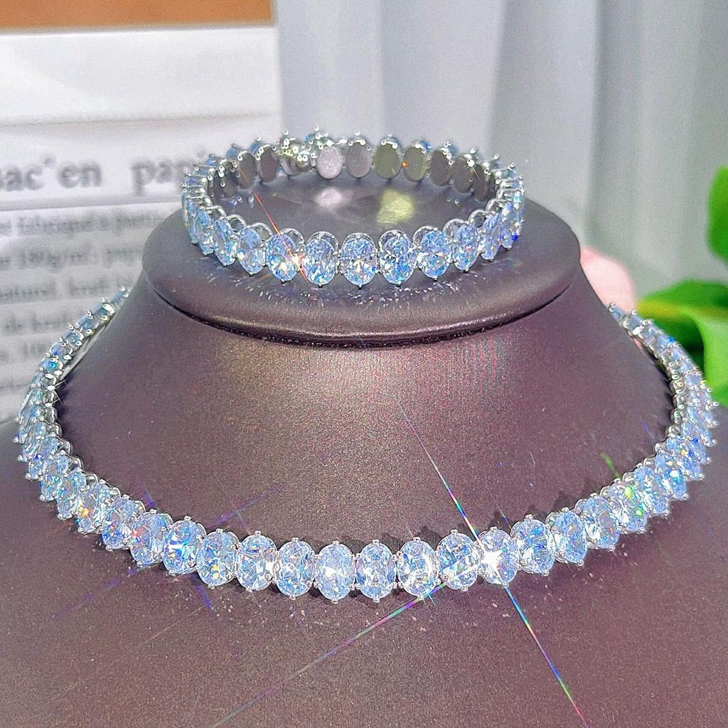 CMM 2 шт. Высокое качество свадебный комплект ювелирных изделий сверкающий овальный AAA CZ цирконий регулируемый открытый круглый колье-колье браслет для женщин