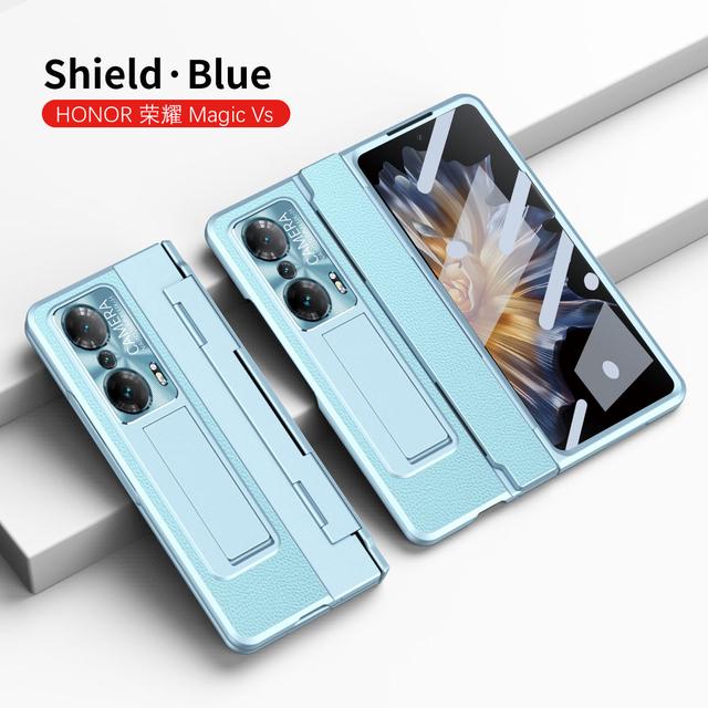 For Honor Magic Vs Case Plating Leather Hinge Pen Holder Hard Bracket Cover For Magic Vs Funda With Glass Flim