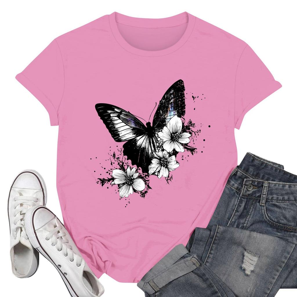 Women's Fashion Casual Printed Short Sleeve Round Neck Pullover Tops