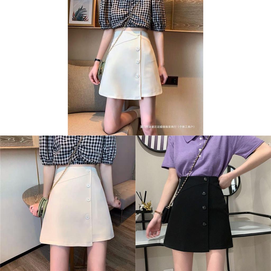 Cotton Blend Irregular Half Skirt For Summer Soft High Waist Slim Fit Student Style