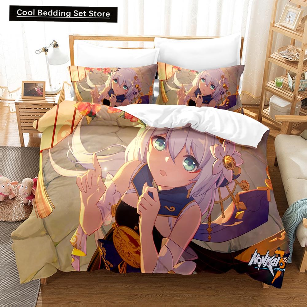 3D Аниме Постельный комплект Honkai Impact 3rd Принтованный Декоративный 2_3 предмета Комплект пододеяльника Постельное белье Покрывало Домашний Для Домашнего текстиля