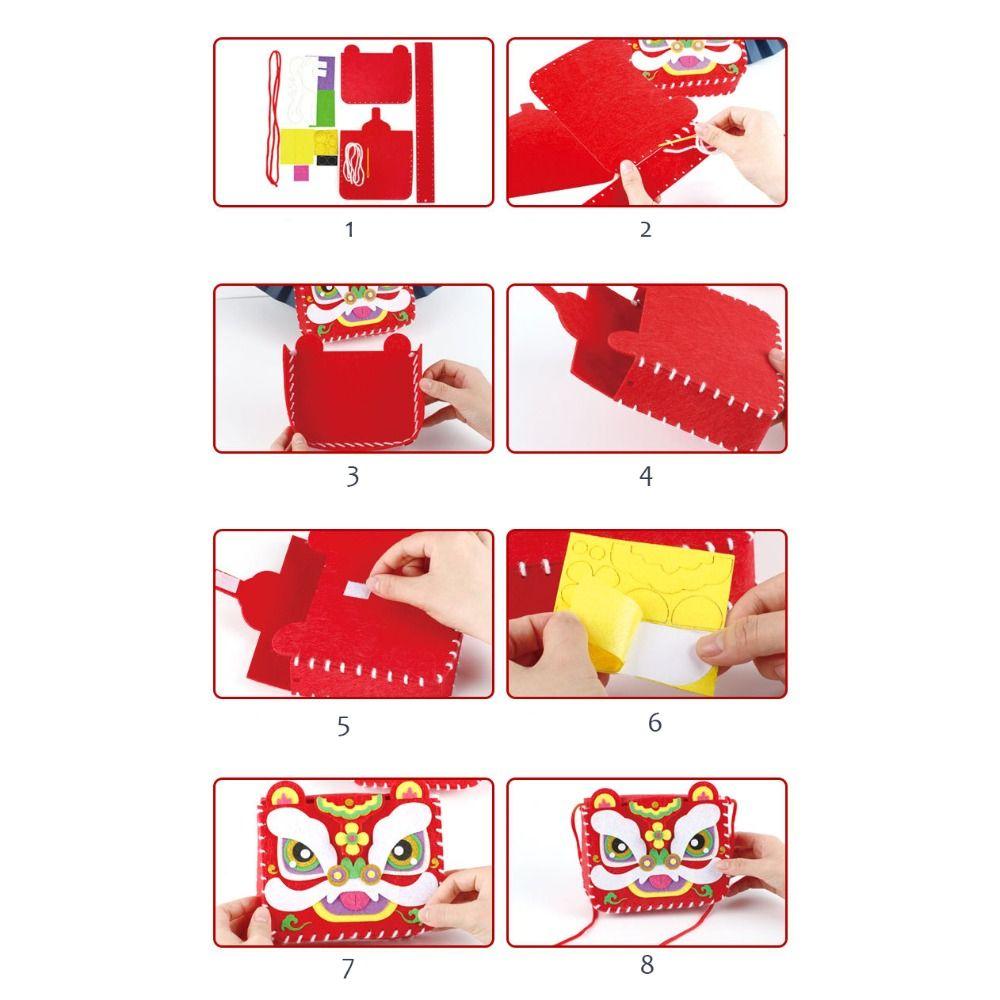 Chinese Style DIY Lion Dance Bag Non-woven Fabric New Year Portable Handbag Spring Festival