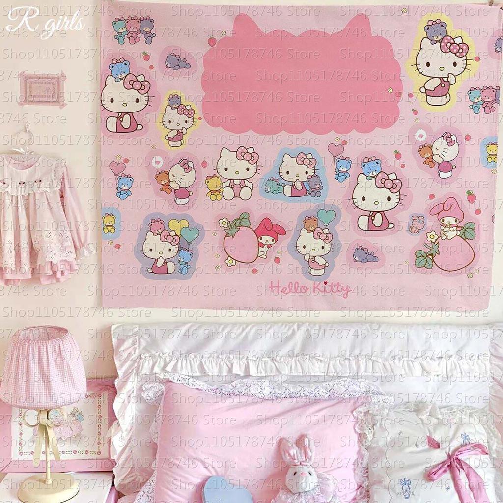 Cartoon Hello Kitty Wall Hanging Cute Girl Room Decor Tapestry Dormitory Bedroom Bedside Photo Backdrop