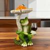 Cartoon Mushroom Sitting Frog Statue Holding Wine Glass Drinking Frog Figurine Resin Animal Sculpture Indoor Outdoor Garden Yarn Decoration Ornament
