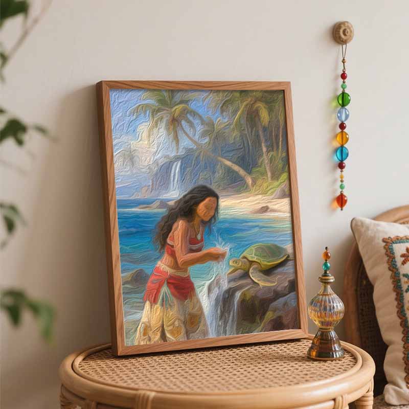 Moana and Sea Turtle Tropical Beach Digital Oil Painting Art Kit Hand Painted Home Decor