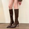 2024 Высококачественная женская обувь с застежкой-молнией сзади, женские сапоги, модные однотонные современные сапоги, женские сексуальные сапоги с острым носком до колена Zapatos